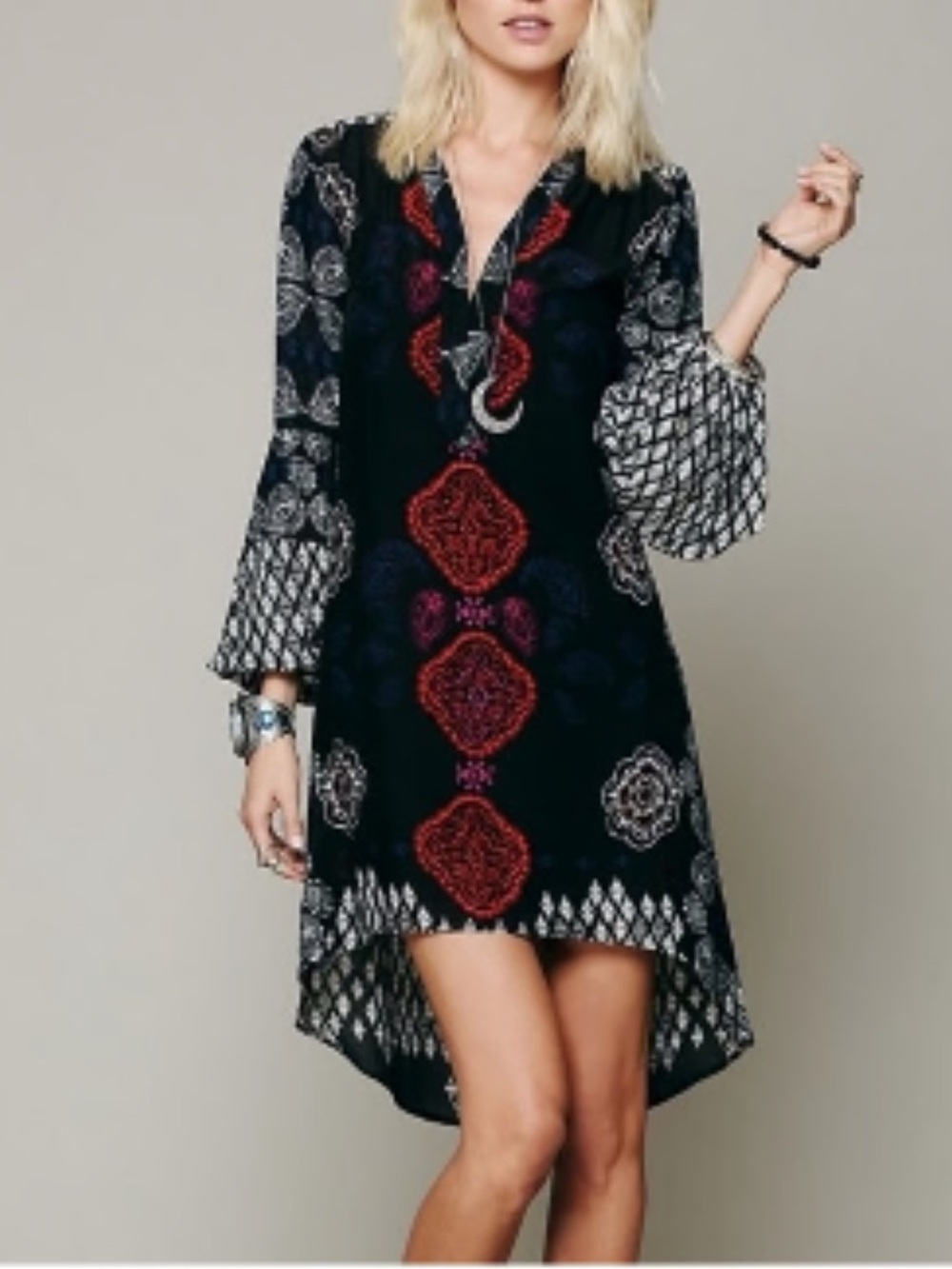 Free People Boho Peacemaker Paisley High Low Tunic Dress Women’s S